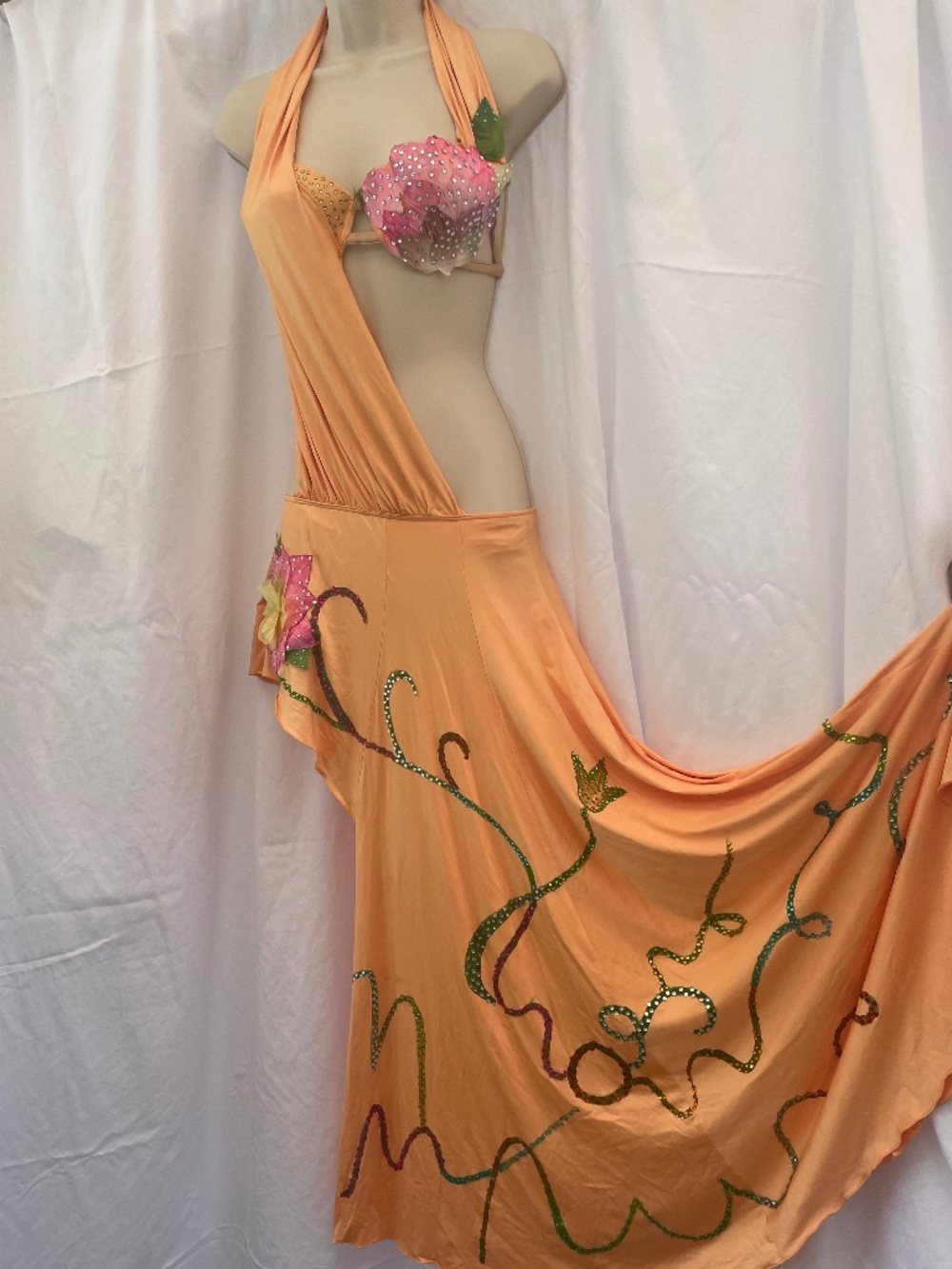 Ballroom Dancing--LATIN DANCE costume with Lotus flower design